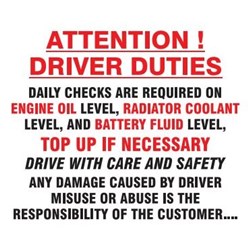 Driver Duties Label (sheet of 10) 100mm x 80mm