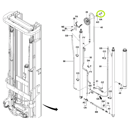Hose Pulley Shaft - Lift, suits # 712673